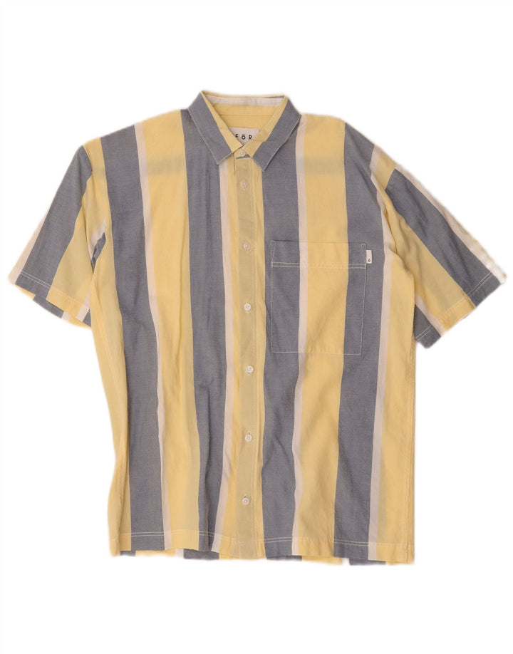 Camisa masculina vintage de manga curta pequena listrada amarela