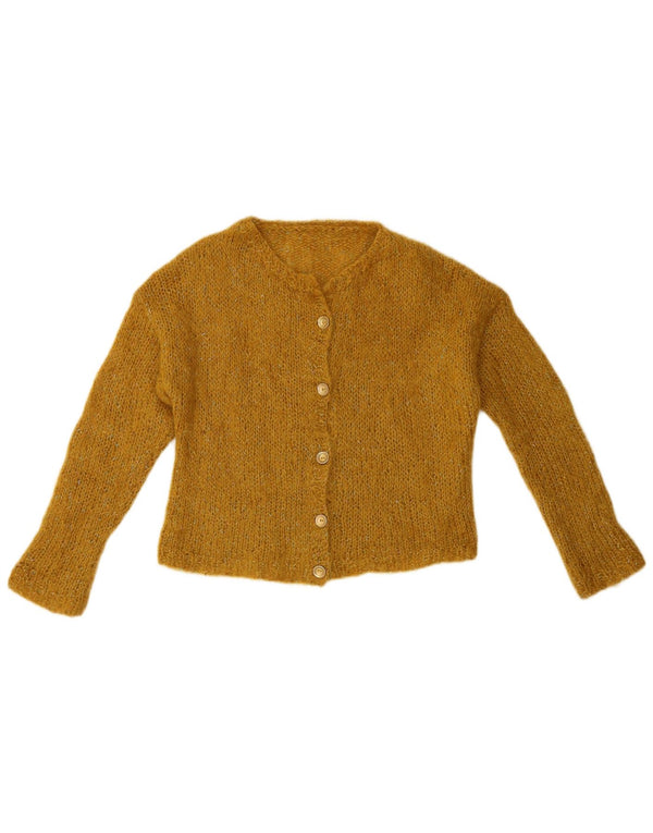Suéter cardigã vintage feminino UK 14 amarelo médio
