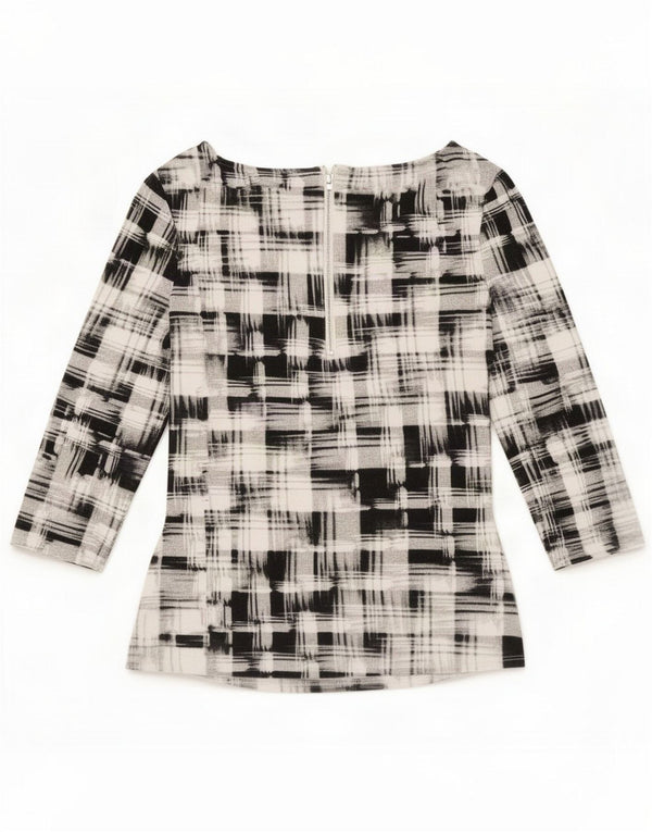 Blusa feminina de manga 3/4 Phase Eight UK 12 média preta xadrez viscose