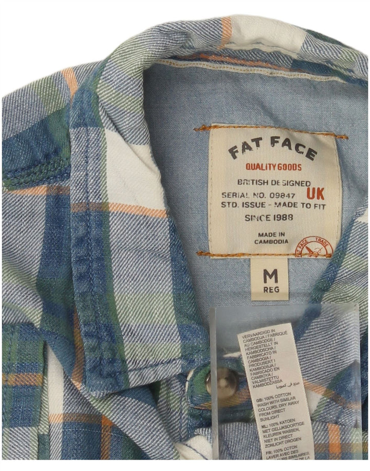 Camisa masculina de flanela de manga curta Fat Face algodão xadrez azul médio