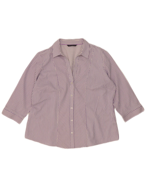 Blusa feminina Marks & Spencer manga 3/4 Reino Unido 18 XL listrada roxa