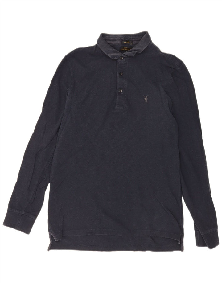 Camisa polo masculina de manga comprida All Saints de algodão azul marinho médio
