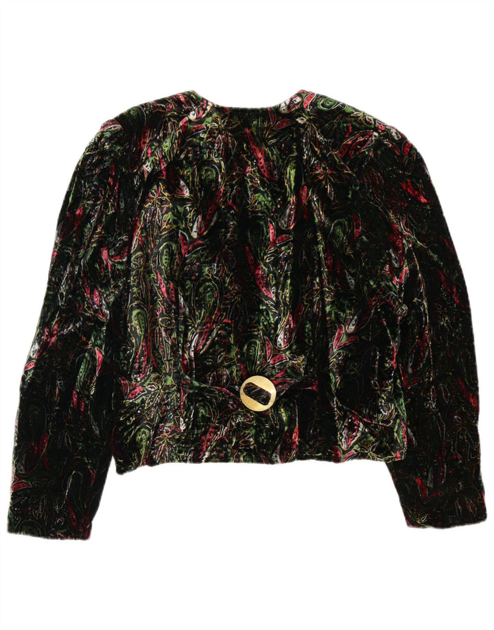 Jaqueta blazer vintage feminina colheita 4 botões Reino Unido 12 médio verde floral retrô