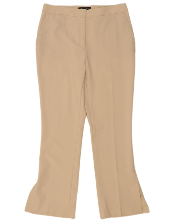 Zara Calça Chino Feminina Cintura Alta Flare XL W32 L32 Poliéster Bege