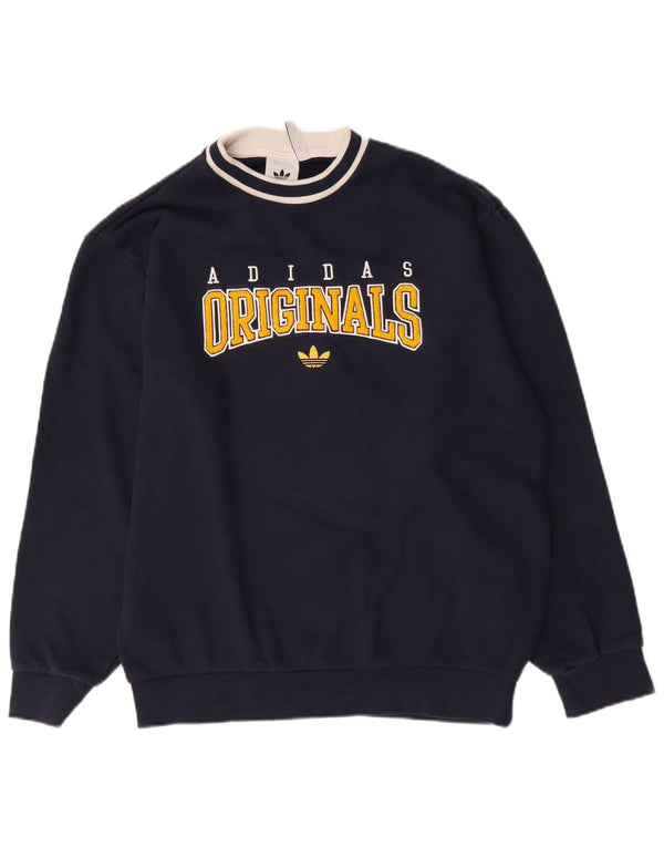 Adidas masculino gráfico moletom jumper médio azul marinho algodão