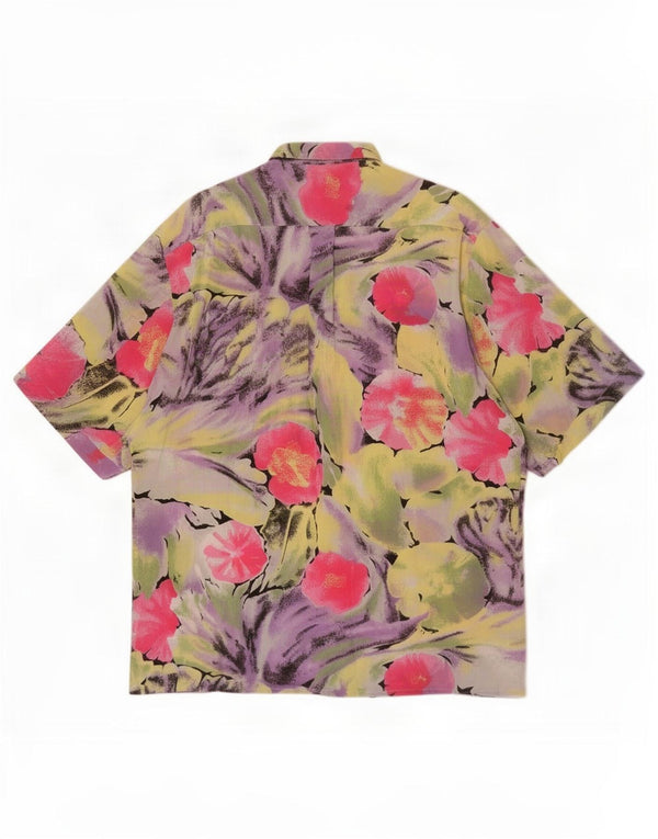Camisa masculina vintage de manga curta média viscose floral multicolorida