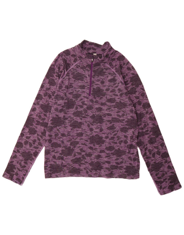 Top feminino Athleta com zíper e manga comprida UK 18 XL roxo floral nylon