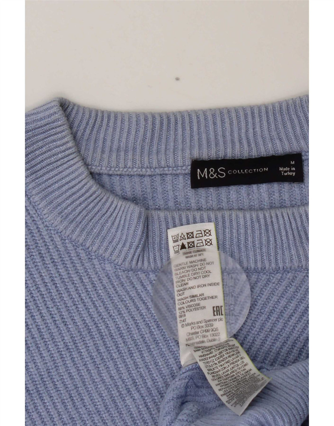 Suéter feminino MARKS & SPENCER com gola redonda e gola redonda Reino Unido 14 azul médio