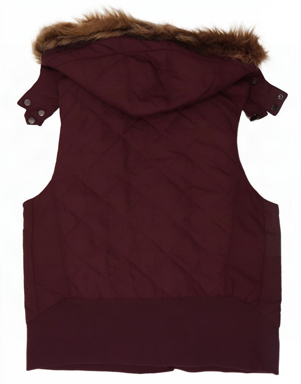 Colete feminino acolchoado com capuz Marks & Spencer UK 22 3XL poliéster cor de vinho