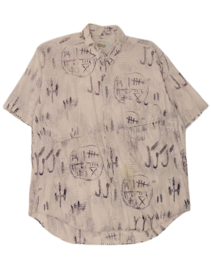 Camisa masculina vintage de manga curta grande algodão branco