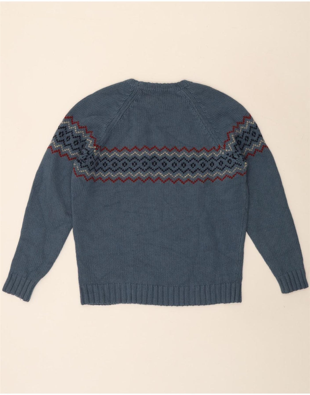 Suéter masculino Massimo Dutti com gola redonda, grande, azul, lã Fair Isle