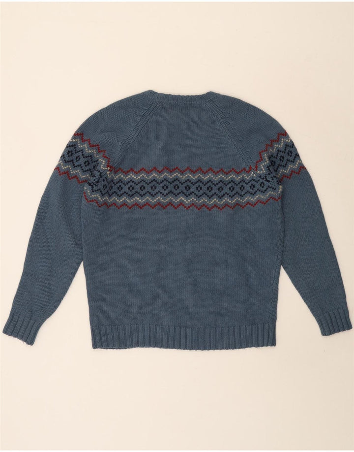 Suéter masculino Massimo Dutti com gola redonda, grande, azul, lã Fair Isle