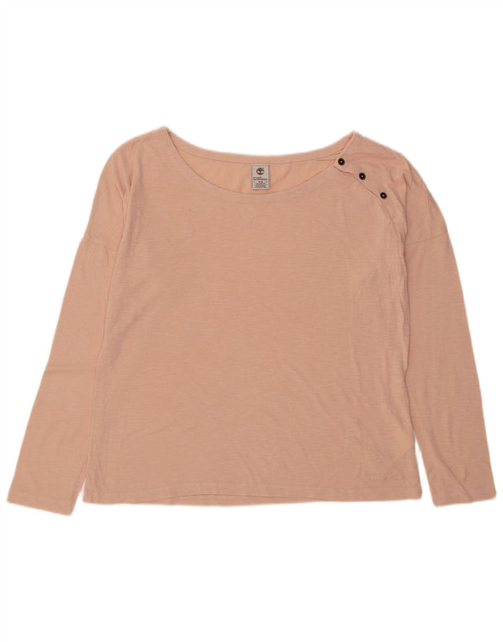 Top feminino TIMBERLAND com ajuste relaxado e manga comprida UK 14 algodão rosa médio