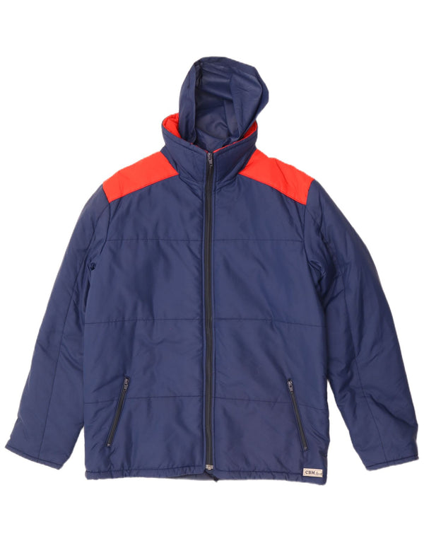 Jaqueta acolchoada com capuz masculina vintage IT 50 grande poliamida colorblock azul