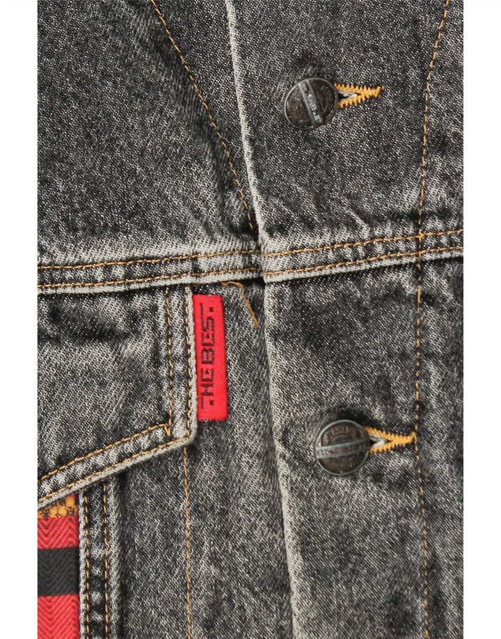 Jaqueta jeans masculina vintage UK 38 bloco colorido azul médio