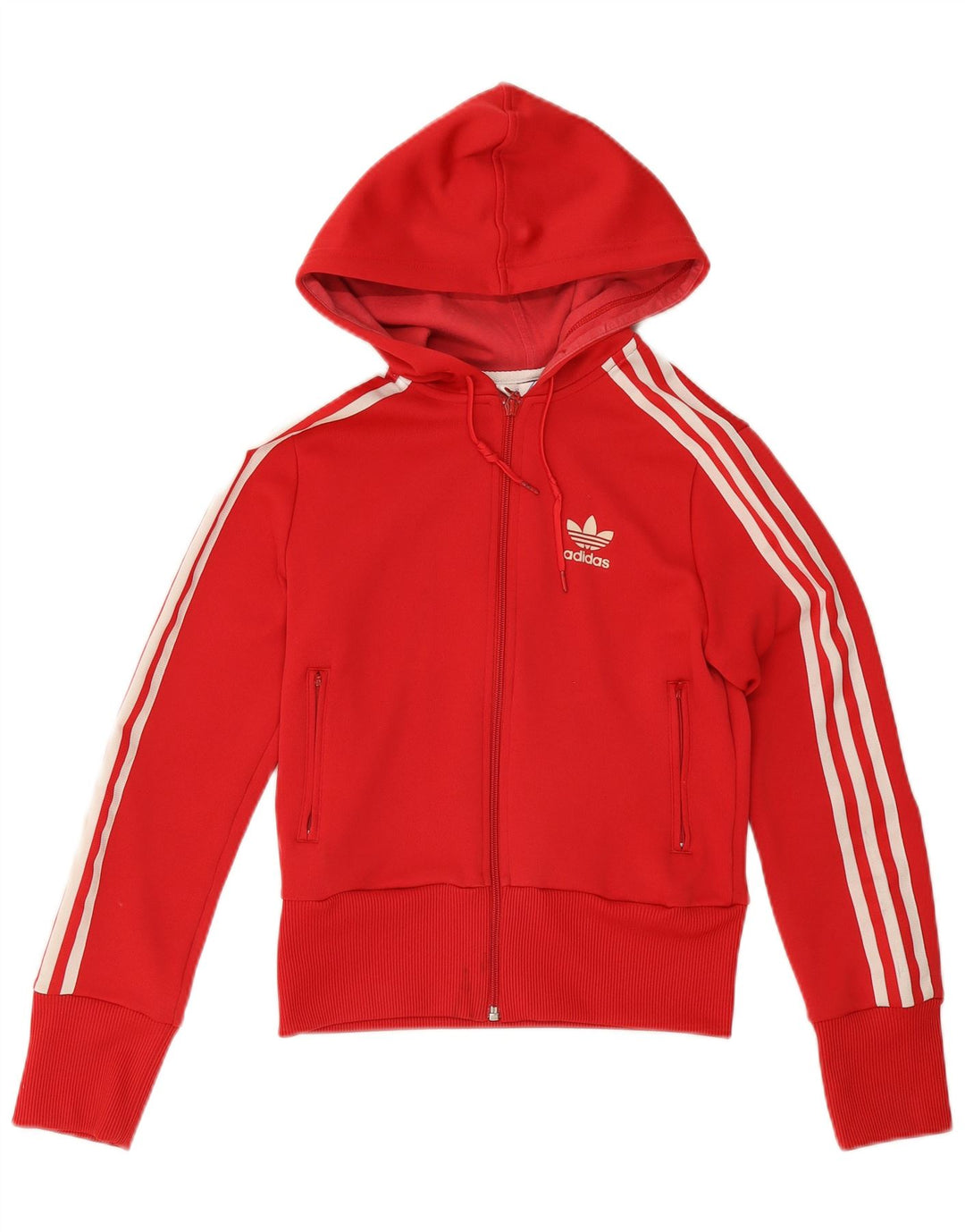 Adidas Womens Zip Hoodie Sweater UK 10 Pequeno Poliéster Vermelho