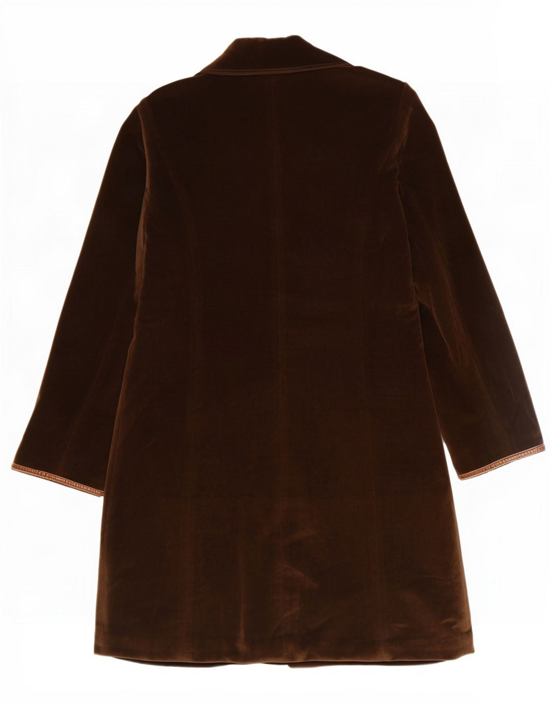 Sobretudo de veludo vintage feminino UK 12 poliéster marrom médio