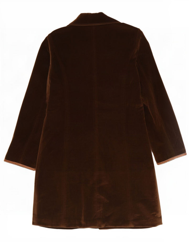 Sobretudo de veludo vintage feminino UK 12 poliéster marrom médio