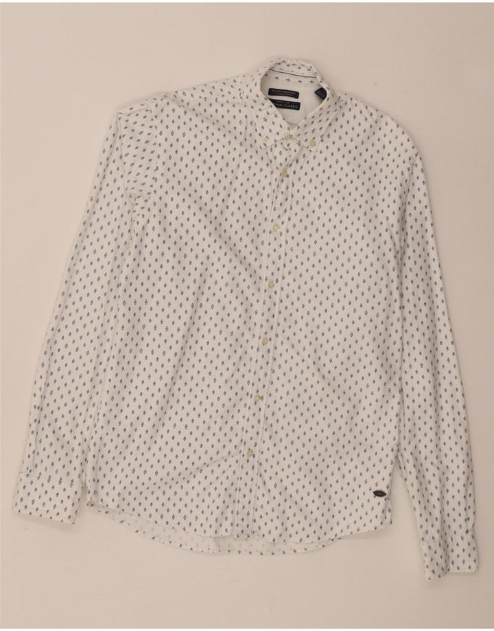 Camisa masculina de ajuste clássico Scotch & Soda de algodão manchado branco médio