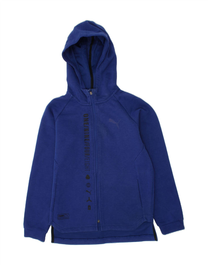 PUMA Boys Graphic Zip Hoodie Sweater 11-12 Years Blue Polyester Vintage Puma and Second-Hand Puma from Messina Hembry 