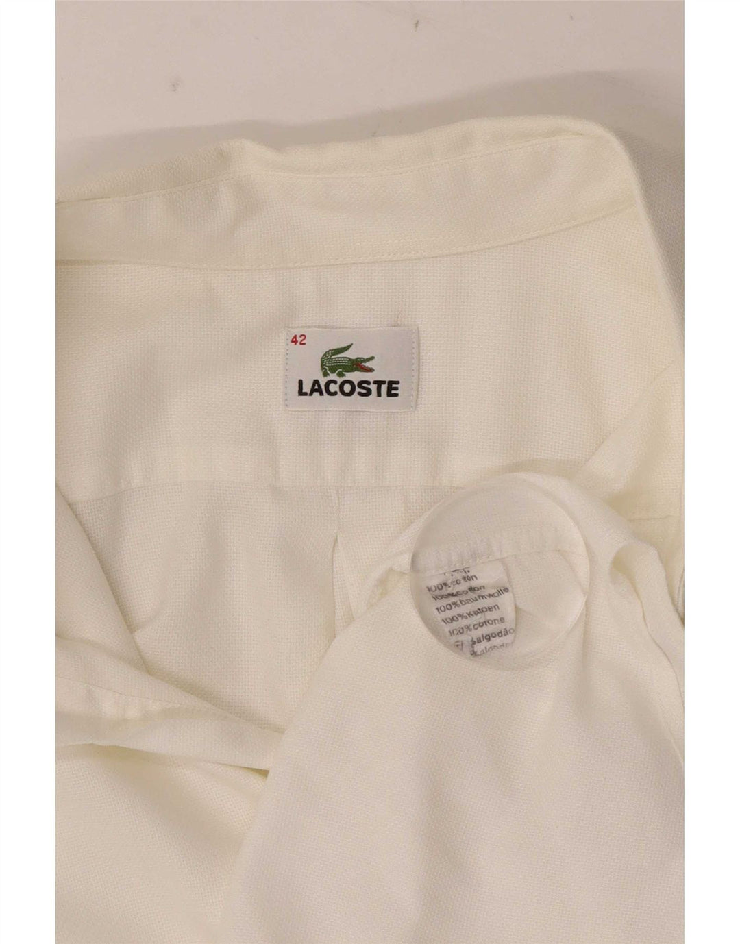 Lacoste camisa masculina de manga curta tamanho 42 grande algodão branco