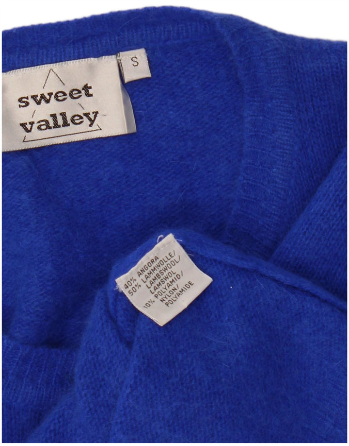Suéter cardigã feminino VINTAGE Reino Unido 10 lã azul pequena