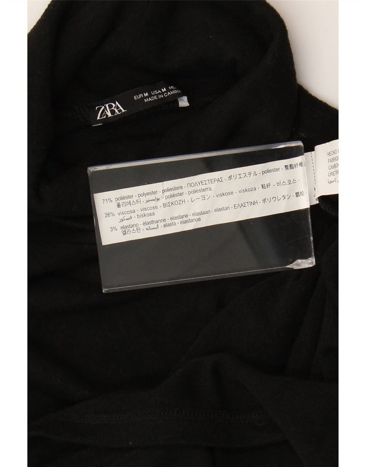 Vestido jumper feminino Zara com gola redonda Reino Unido 12 poliéster preto médio