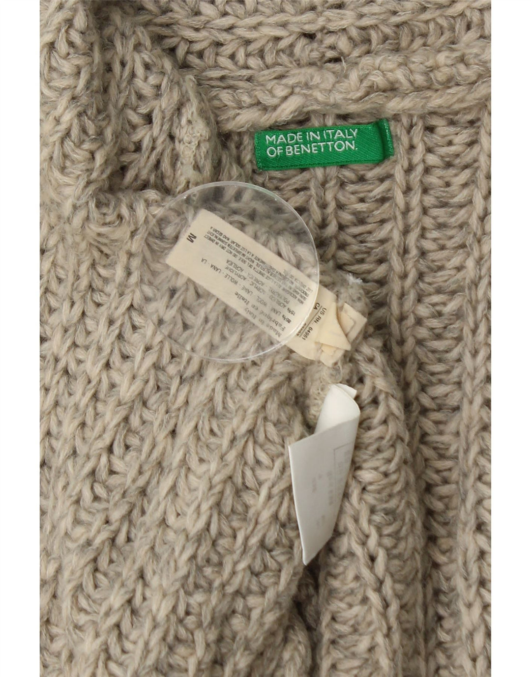 Suéter Cardigan Aberto Feminino Benetton Reino Unido 14 Lã Cinza Médio