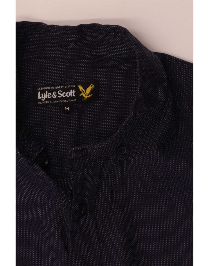 Camisa masculina Lyle & Scott de algodão manchado azul marinho médio