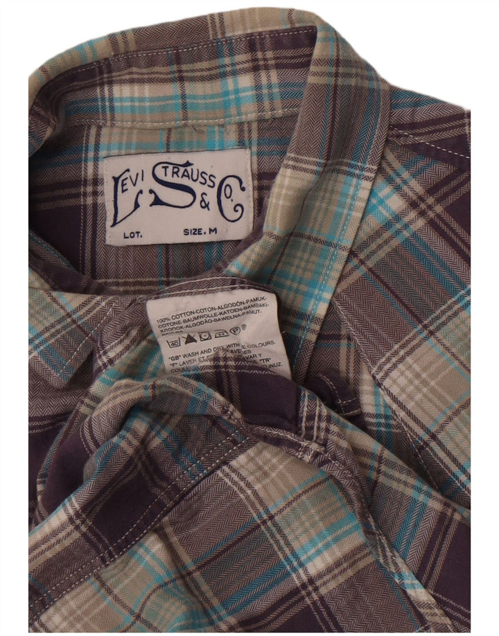 Camisa masculina de manga curta Levi's de algodão xadrez roxo médio