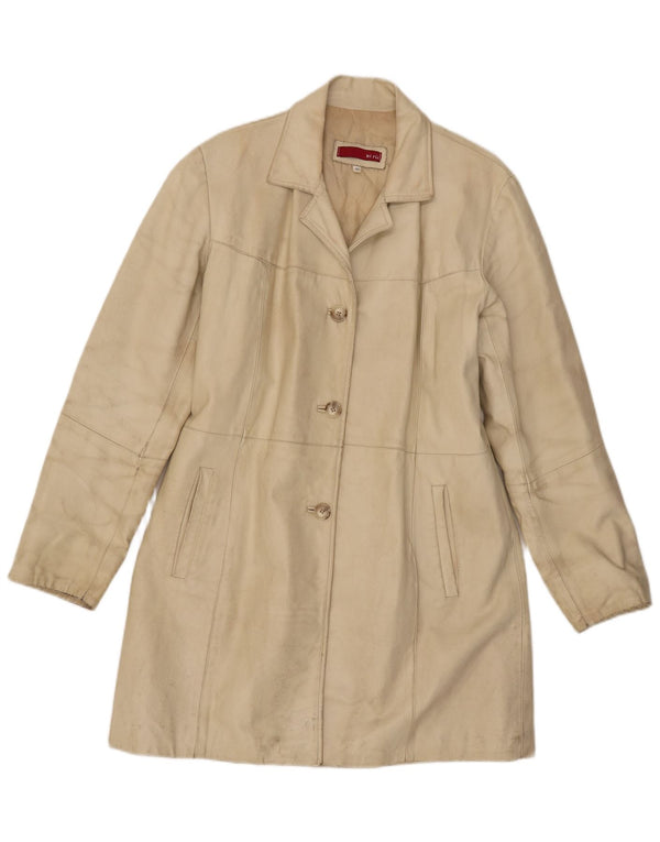Casaco de couro feminino vintage IT 46 grande bege