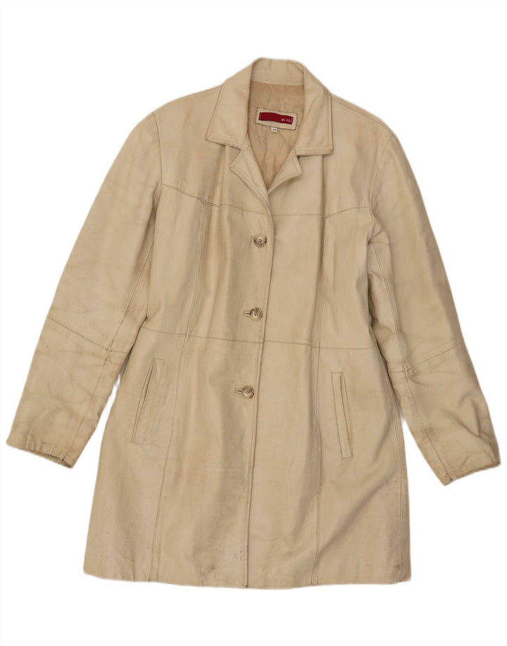 Casaco de couro feminino vintage IT 46 grande bege