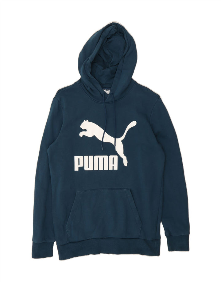 PUMA Mens Graphic Hoodie Jumper Small Navy Blue Cotton Vintage Puma and Second-Hand Puma from Messina Hembry 