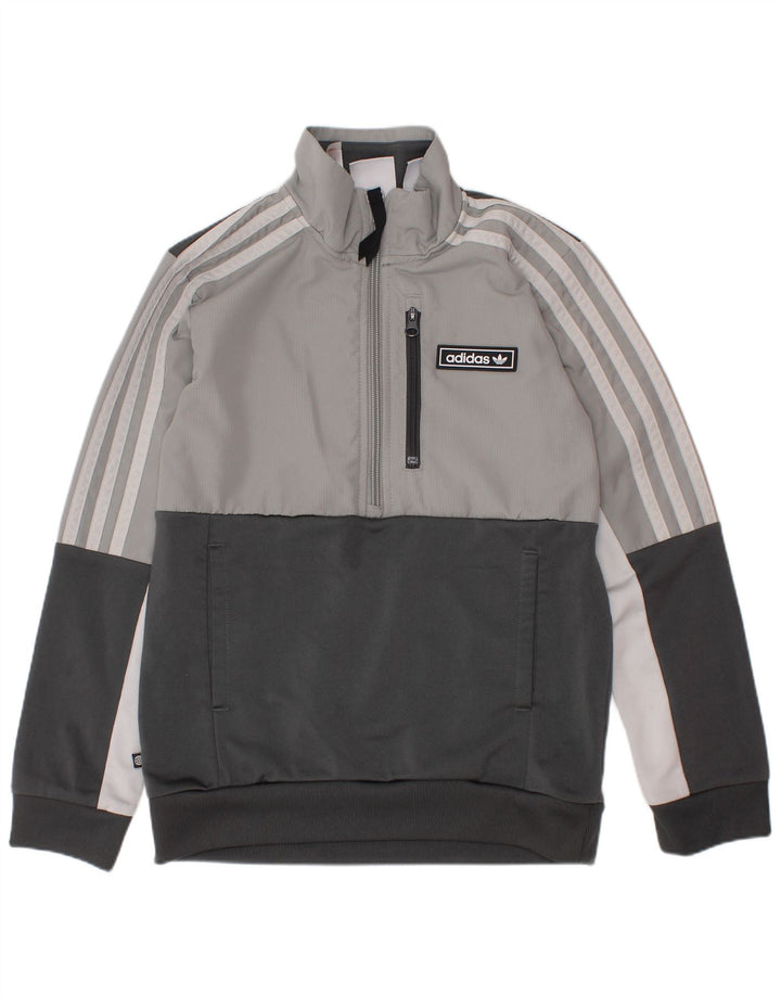 ADIDAS Meninos Zip Neck Sweatshirt Jumper 7-8 Anos Cinza Colorblock