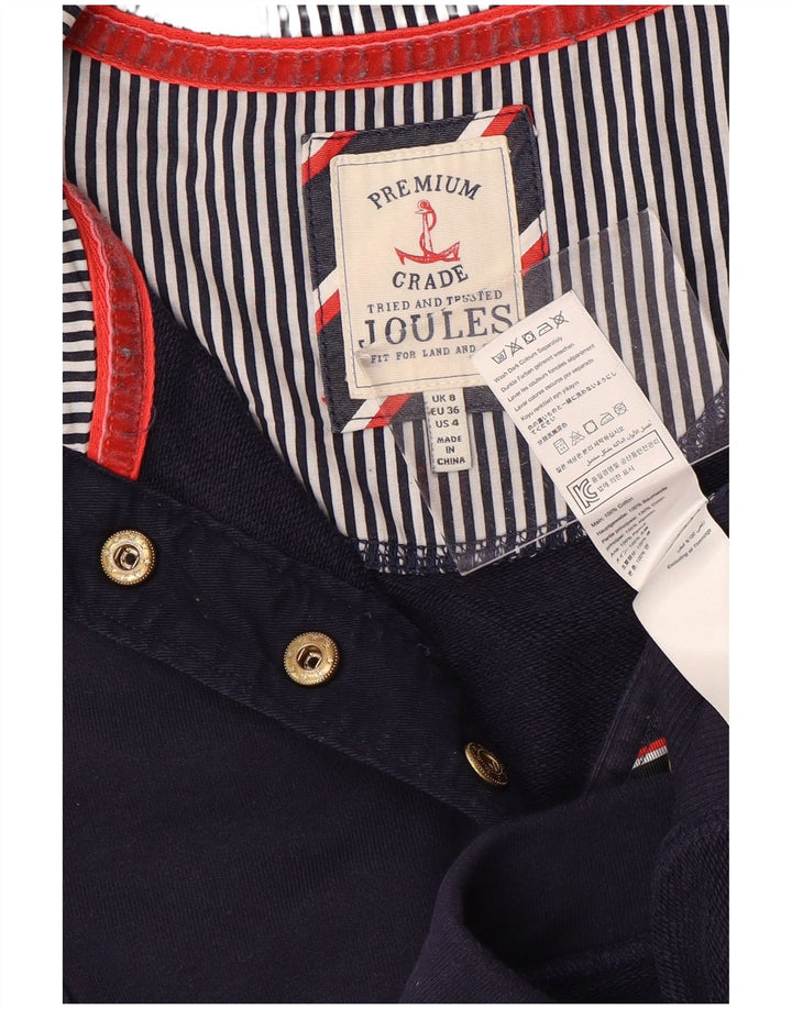 JOULES Suéter feminino com gola redonda e botão Reino Unido 8 pequeno algodão azul marinho
