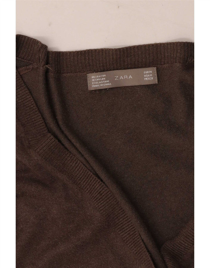 Suéter cardigã feminino Zara UK 12 médio marrom rayon
