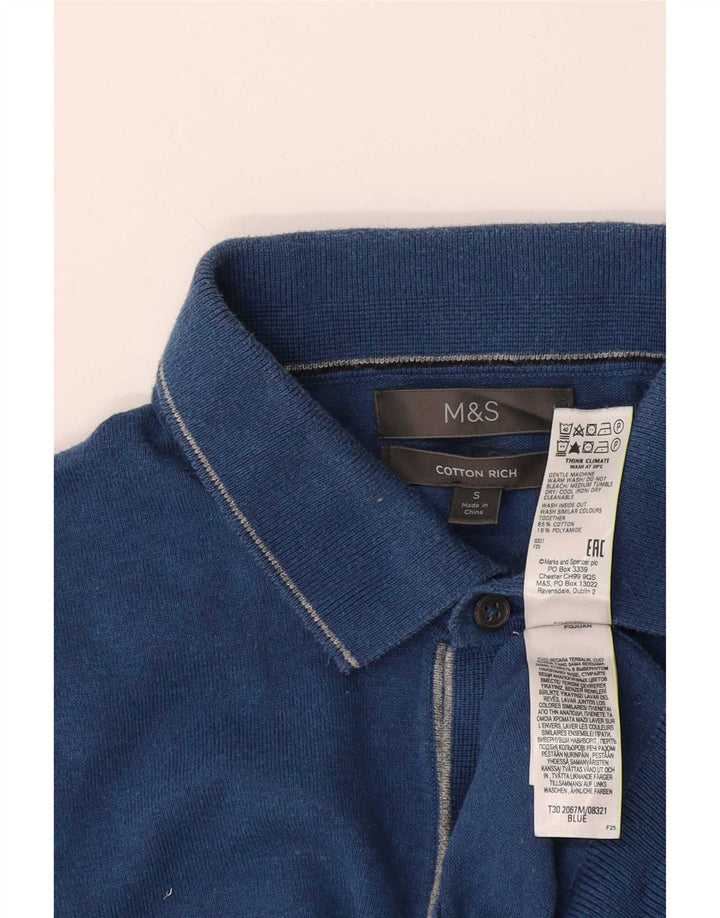 Suéter masculino Marks & Spencer com gola polo e algodão azul pequeno