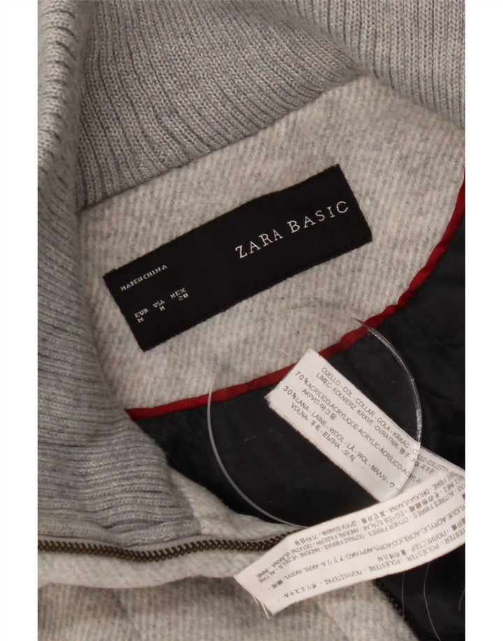 Sobretudo feminino com capuz Zara UK 12 acrílico cinza médio