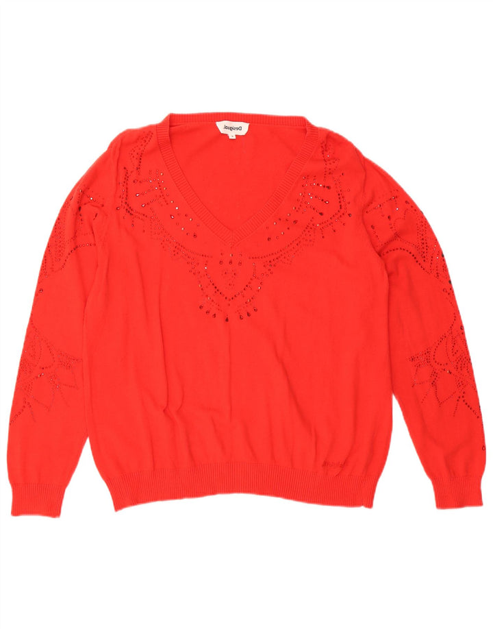 Desigual Suéter feminino oversized com decote em V Reino Unido 10 pequeno vermelho