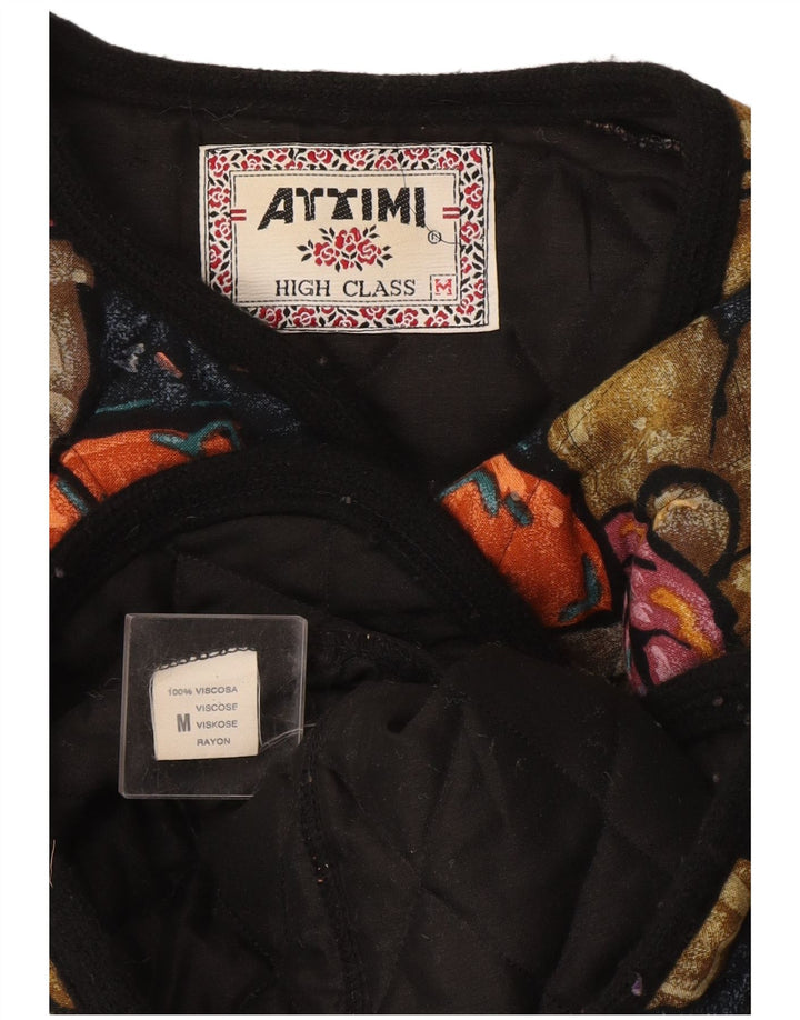 Jaqueta acolchoada feminina vintage Reino Unido 14 viscose floral multicolorida média