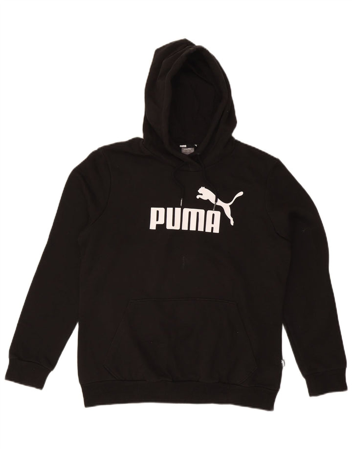 PUMA feminino gráfico moletom com capuz UK 14 médio algodão preto