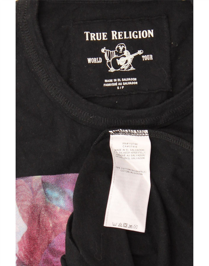 Camiseta gráfica masculina TRUE RELIGION, pequena, preta, floral, de algodão