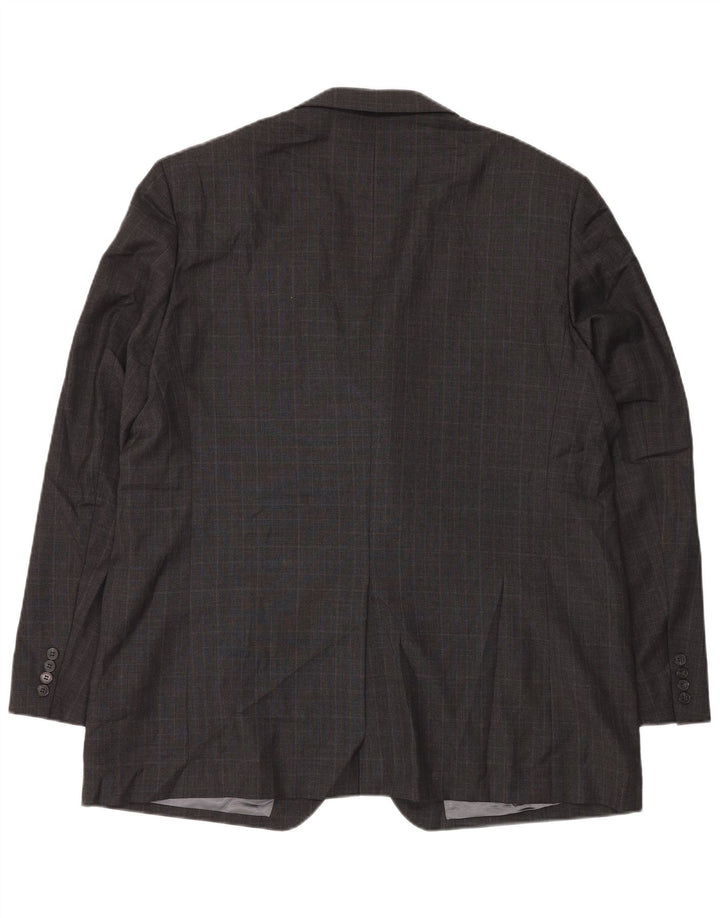 Jaqueta blazer masculina longa de 3 botões Marks & Spencer Reino Unido 48 2XL cinza xadrez