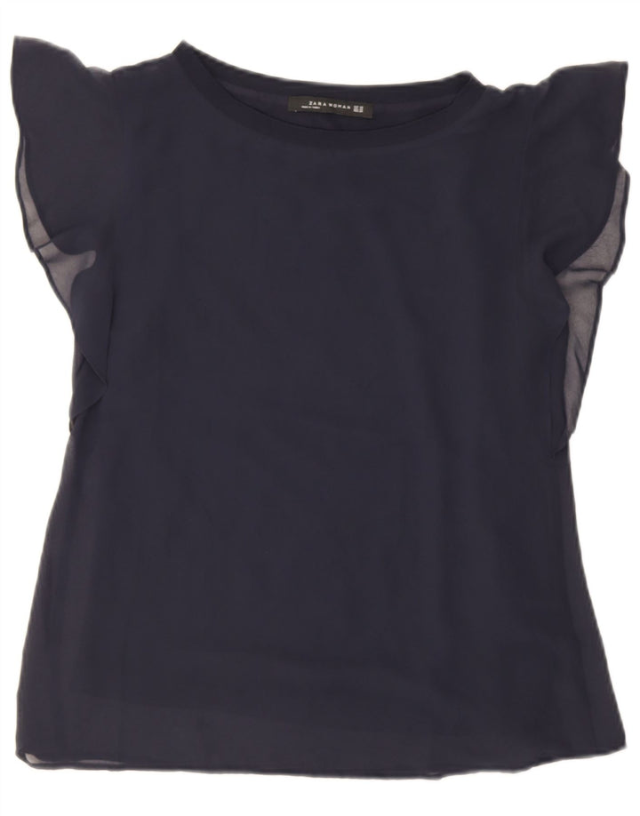 Blusa oversized feminina Zara UK 6 XS azul marinho viscose