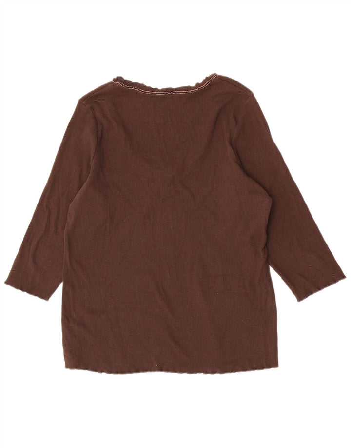 Top feminino Marks & Spencer manga 3/4 Reino Unido 16 grande algodão marrom