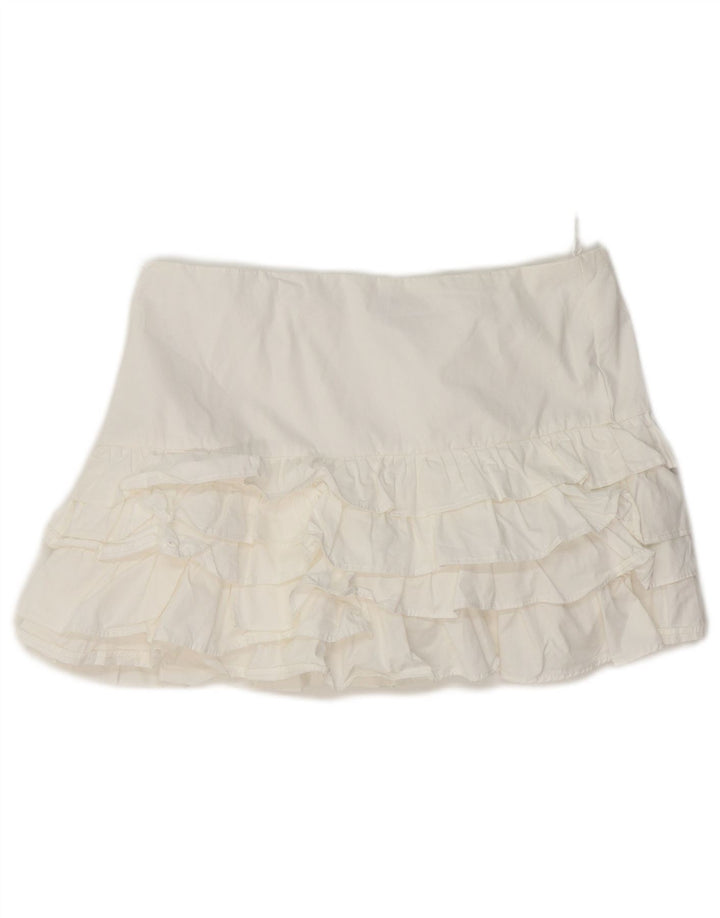 Zara Mini saia feminina com babados médio W30 algodão branco