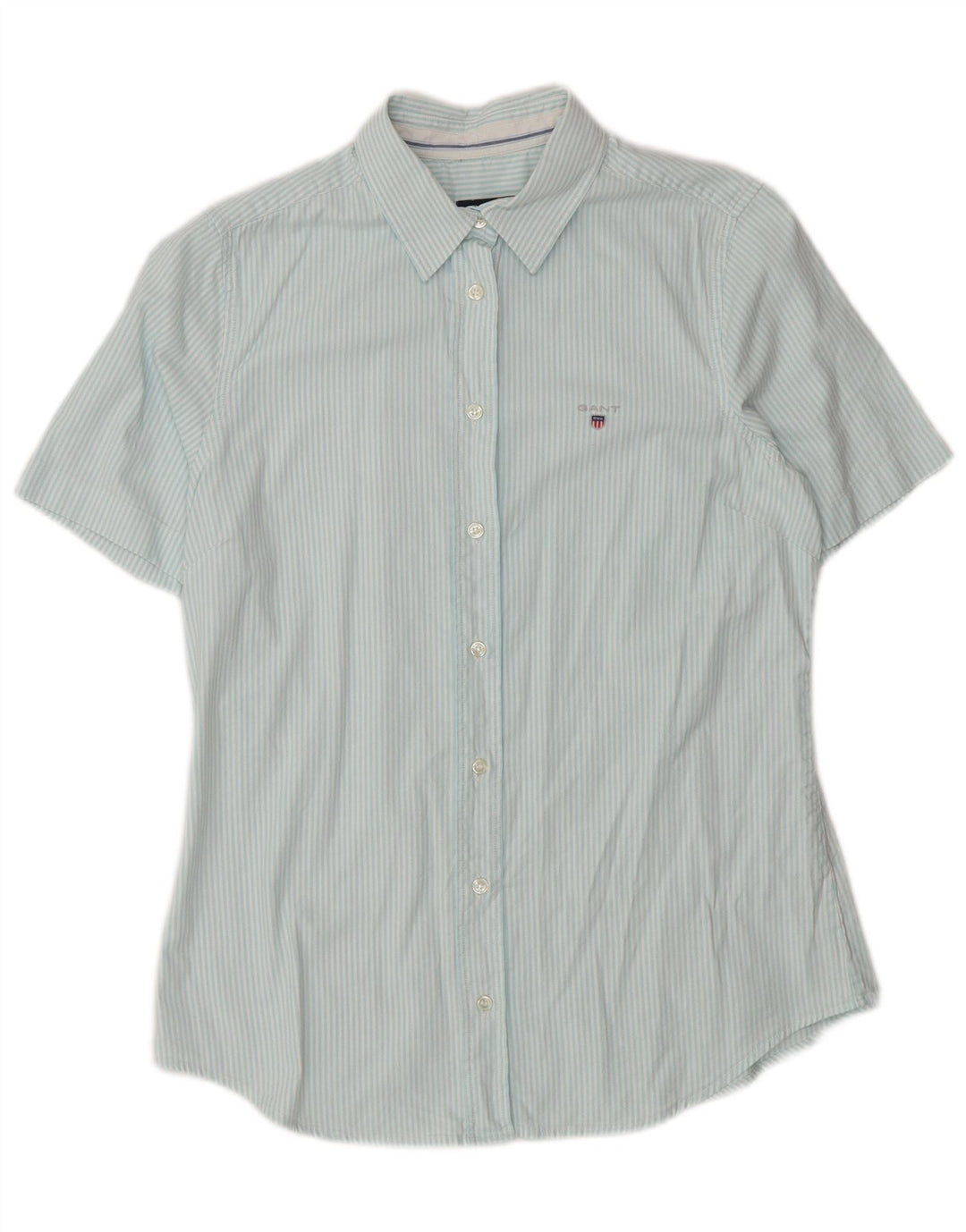 Camisa feminina de manga curta GANT Reino Unido 12 algodão listrado azul médio