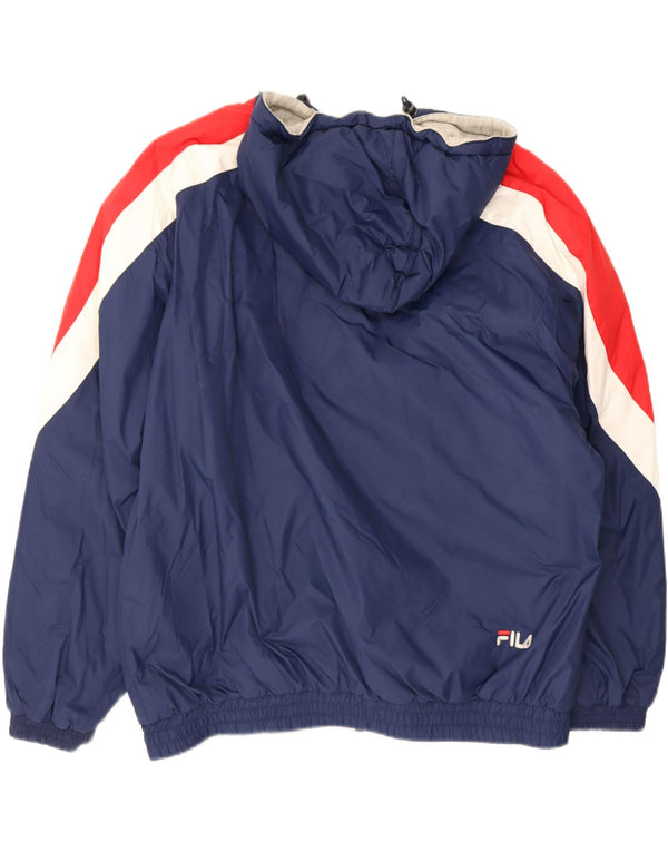 Fila Mens Hooded Reversible Jacket UK 42 XL Navy Blue Colourblock Polyamide