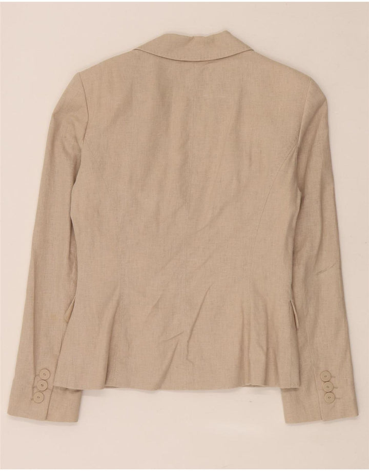 Jaqueta blazer feminina Marks & Spencer com 5 botões Reino Unido 10 linho bege pequeno