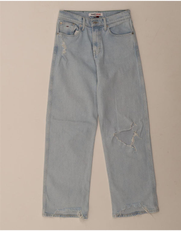 Jeans feminino Tommy Hilfiger com perna larga desgastada W25 L30 algodão azul